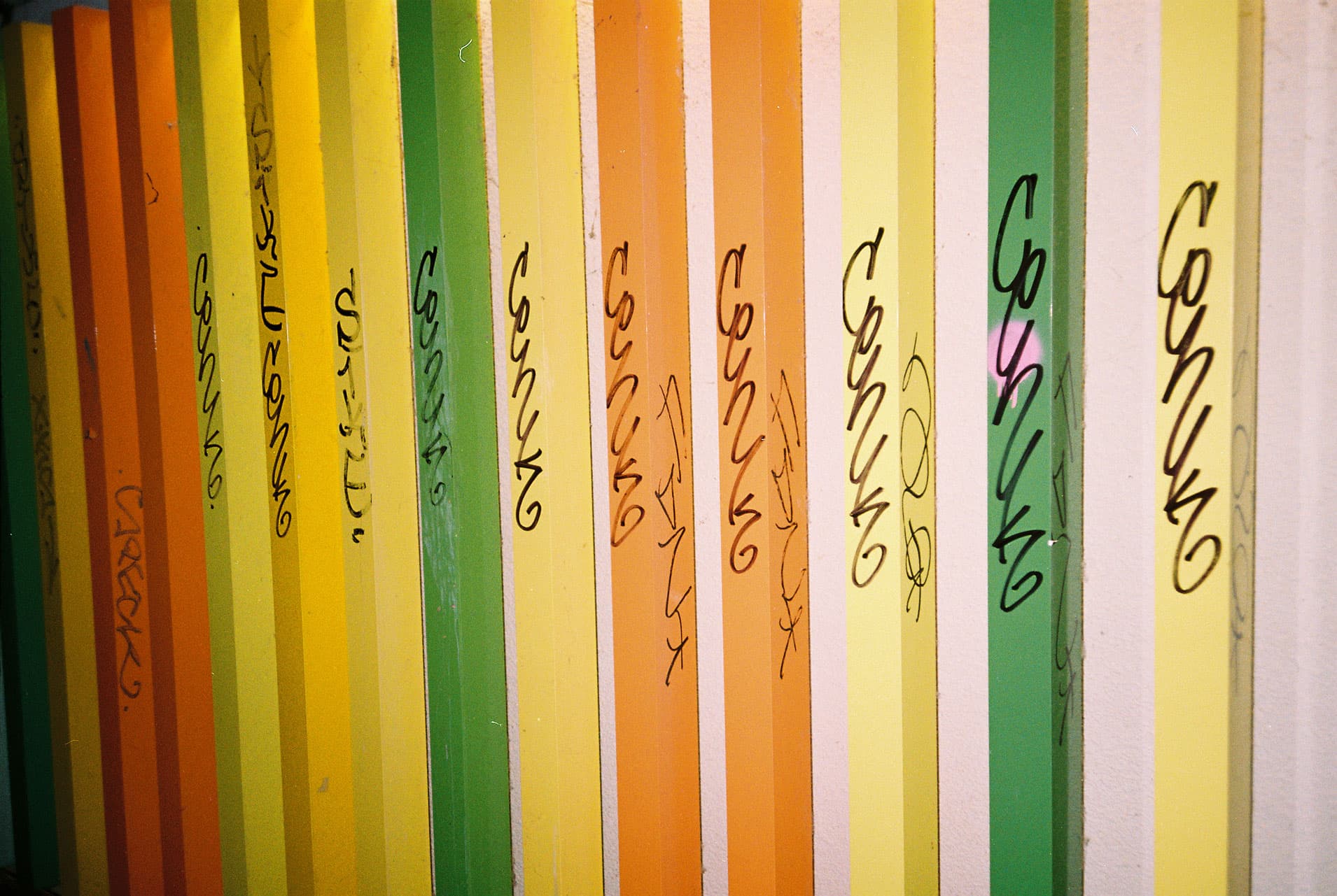 Colored steel rods with graffitt